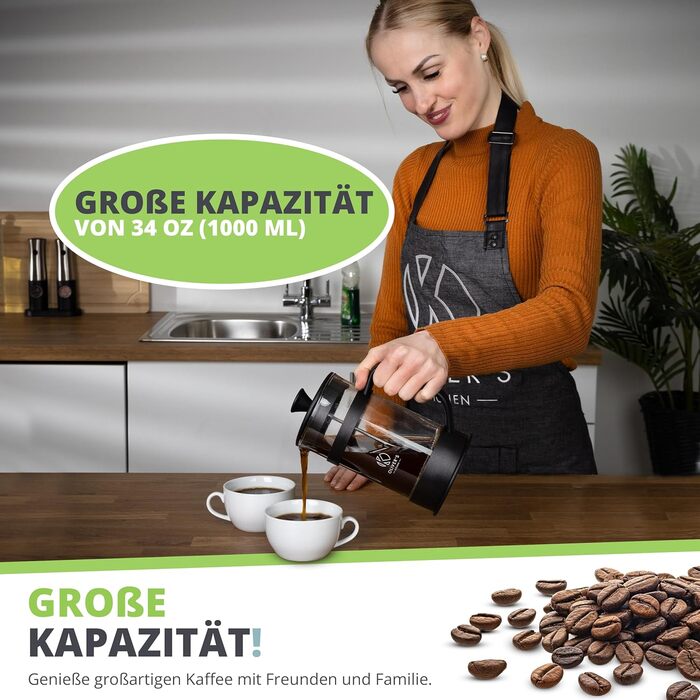 Френч-прес Oliver's Kitchen® - 1 літр, чорний: для автентичного кавового смаку