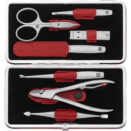 Набір для манікюру ZWILLING (7 предметів) з еталоном з натуральної шкіри, преміум-якість, подарунковий набір, червоний