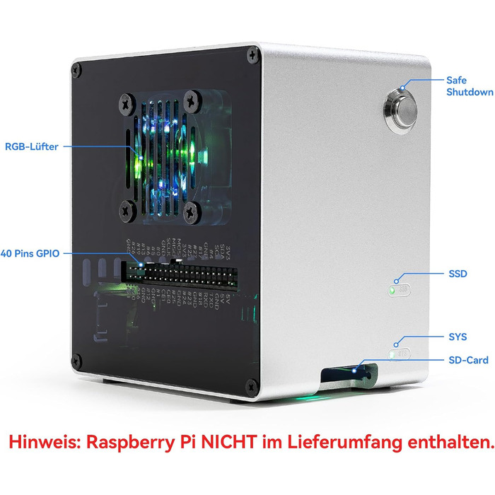 Корпус Mini-PC для Raspberry Pi 5 з SSD NVMe M.2, охолодження PWM та RGB-підсвіткою (без Raspberry Pi)