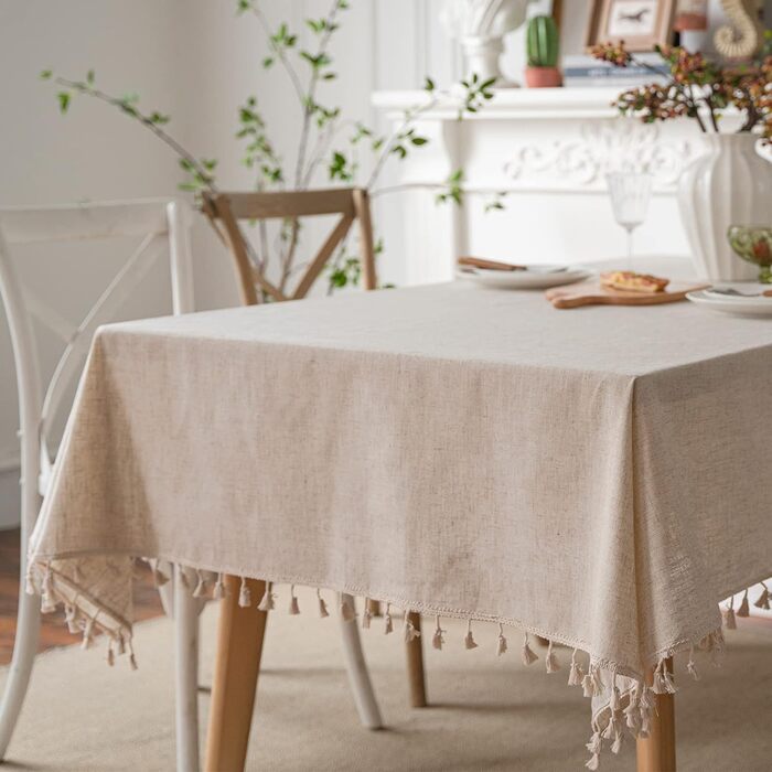 JaeMoose Tablecloth Washable Linen Cotton Rectangular Table Cover Washable Placemat for Home Kitchen Dining Table Tablecloths Decoration Party (Linen, 140 x 220 cm)