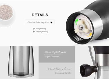 Ручна кавомолка T-mark, портативна з регулюванням, керамічна для дому та подорожей, чорний метал