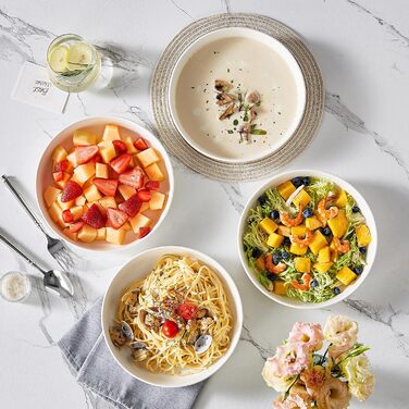 MALACASA Muesli Bowls 4-Piece Set, 700ml Soup Bowls Porcelain Salad Bowl Set Dessert Bowls Breakfast Bowls Ceramic Large Bowls Set for Noodles, Salad, Fruit, LUNA Series White