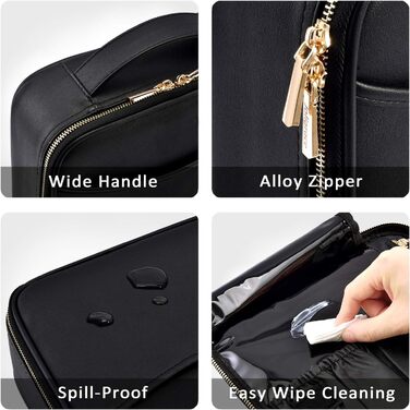 Косметичка для макіяжу та косметики, органайзер для подорожей, сумочка для косметики з ручкою та регульованими перегородками (шкірозамінник, чорний)