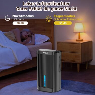 Електричний осушувач повітря KNKA, 1.1 л, для дому, ванної кімнати, підвалу, тихий (28 дБ), з автовимкненням та нічним режимом, кольорове підсвічування (білий), колір: чорний