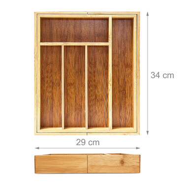 Relaxdays Bamboo Cutlery Box with Pull-out Tray