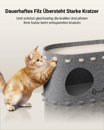 Felt Cat Cave, Felt Cat House, Cat Bed, Cat Cave for Cats, 58 x 33 x 30cm, Peek-a-Boo for Play, Winter-Proof, Cat Nail Protection, Beige (Felt Cat Cave Grey)