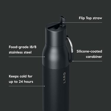 LARQ Bottle Flip Top 500ml - Insulated Stainless Steel Water Bottle with Straw | Reusable Water Bottle for Sports, Gym, and Travel | Keeps Drinks Cold, Obsidian Black