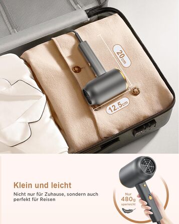 Іонний фен з насадкою-дифузором DEWILY 1800W, Швидке сушіння, Кнопка холодного/гарячого повітря, Термостат, 3 температури, 2 швидкості, Концентратор, Фен для локонів (Чорний+Золотий)