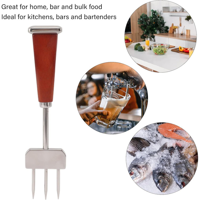 Ice Pick, Ice Crusher with Wooden Handle, Stainless Steel Ice Chisel Crusher, Stable, Practical Bar Ice Crusher, Chisel Crusher, Ice Chocolate Crusher for Home (B)