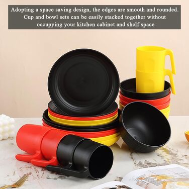 Набір посуду Berglander з білого пластику (24 шт) для 6 осіб: тарілки, миски, чашки