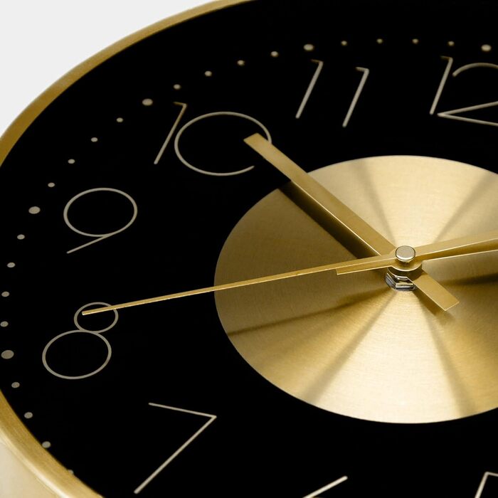 Modern Silent Aluminum Wall Clock 30 cm Diameter without Ticking Sounds for Living Room, Bedroom and Office (Gold Black)