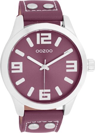 Жіночий аналоговий наручний годинник Oozoo Timepieces з шкіряним ремінцем, круглий циферблат, колір: фіолетовий