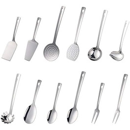 Набір кухонних аксесуарів 12 шт. з нержавіючої сталі, сріблястий. Набір посуду, кухонні інструменти для дому та приготування їжі.