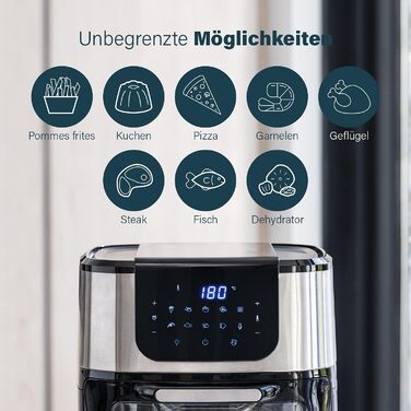 Princess Aerofryer Oven Deluxe - 11 Liter Capacity; 1800W; 65-200°C; 10 Programs; incl. Rotating Basket, Rotisserie Spit, 3 Baking Sheets, Crumb Tray, Handle, 182075, Black/Silver REGULAR 11L