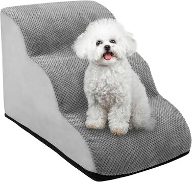 Сходинки для собак QWORK® сірі, 3-ступеневі, 60x40x40 см, з щільного матеріалу, знімні та пральні