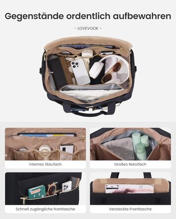 Сумка-валіза LOVEVOOK для жінок, 45L: велика валіза-рюкзак, сумка для подорожей, спортивна сумка, сумка для вихідної поїздки, клінічна сумка, сумка для пологового будинку, з косметичкою, відділенням для взуття та вологонепроникним відділенням, чорна