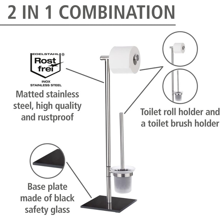 Підставка для рушників WENKO Lima, підлого типу, з полицями, з нержавіючої сталі, 41 x 79 x 20 см, срібно-чорний колір