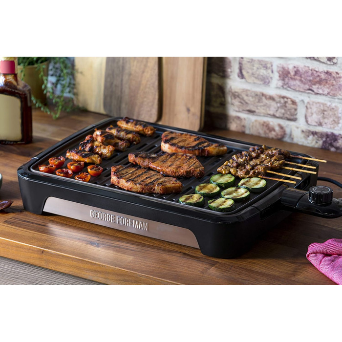 George Foreman Smokeless Grill - Indoor BBQ with Adjustable Temperature, Dishwasher-Safe Grill Plate, and Fat Tray