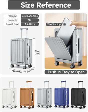 Чемодан-валіза Sea Choice Handgepäck з відділенням для ноутбука 15.6', з PC корпусом, USB-портом, TSA замком та коліщатками 360° (Срібний)