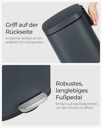 Відро для сміття SONGMICS 30 л з м'яким закриттям, сталеве, з внутрішнім відром, зелене