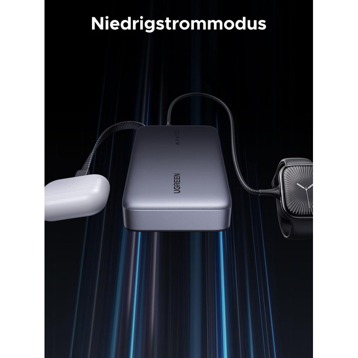 Повербанк UGREEN Nexode 20000mAh 67W з вбудованим кабелем USB-C, швидка зарядка HyperCharge та PD 65W для MacBook, iPad, iPhone, Xiaomi