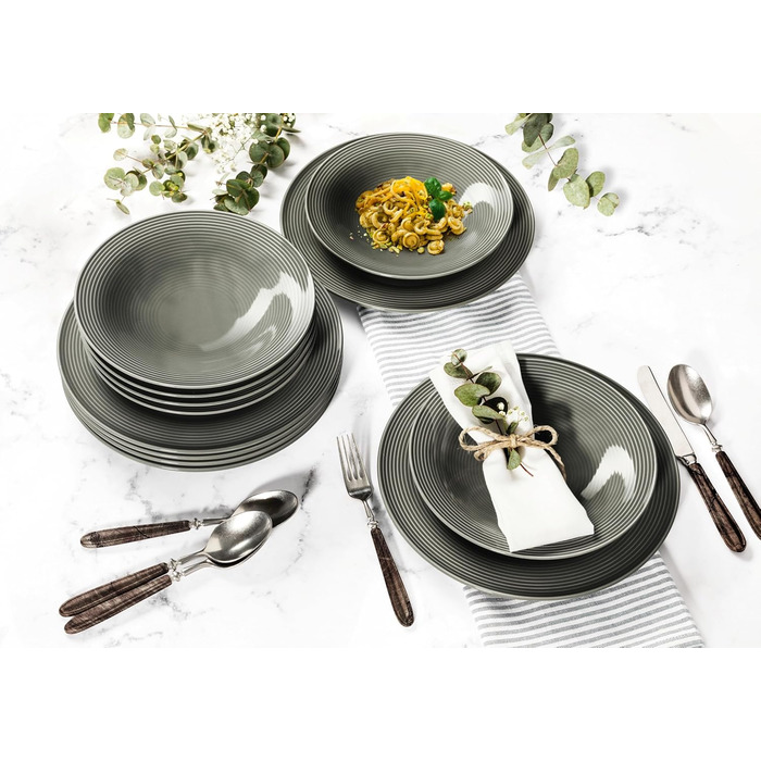 Сервіз столовий SELTMANN WEIDEN Beat 12-ти частинний - білий (перламутрово-сірий), з рельєфом, круглий