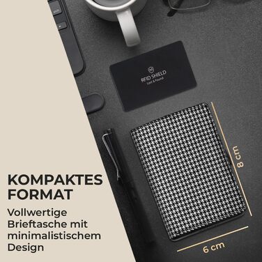 Чоловічий гаманець Slimpuro з RFID захистом, шкіряний гаманець для чоловіків та жінок з відділенням для монет, на 12 карт, візерунок Houndstooth, чорний
