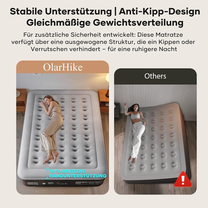 Надувний матрац OlarHike для кемпінгу та дому - 200 x 140 x 46 см (2 особи)