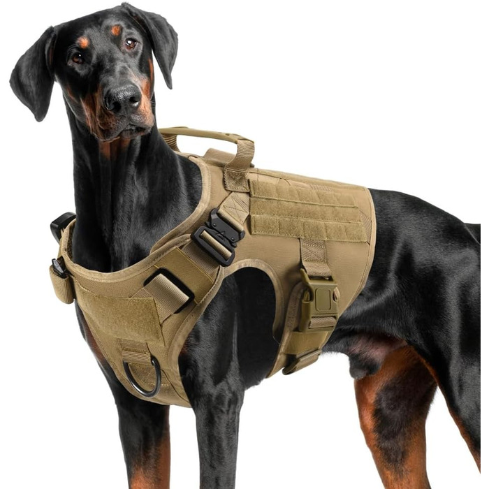 FeimaX Tactical Dog Harness with Handle Military Net Working Tactical Dog Vest Chest Harness for Large Dogs No Pull Adjustable Vest for Walks Training (Brown, S) Brown S
