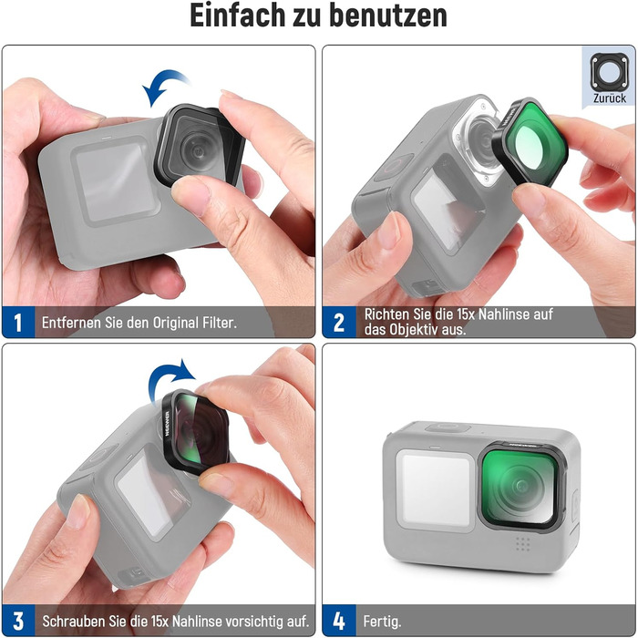 Набір фільтрів ND NEEWER (4 шт.) + лінза збільшення 15x для GoPro Hero 13/12/11/10/9: ND8, ND16, ND32, CPL