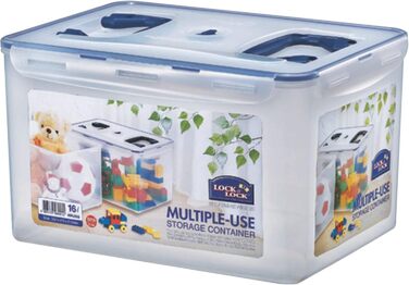 LocknLock PP CLASSIC Storage Box with Lid and Handles | 16 L, 361 x 274 x 212 mm | 100% Airtight | Semi-Transparent Storage Container | Storage Box with Lid for Household Items