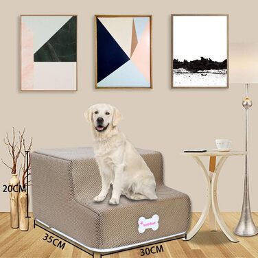 Сходинки для собак на 2 щаблі: для ліжка, дивану, 20 см, широкі, антиковзні, для маленьких, старих, великих собак та котів, Khaki