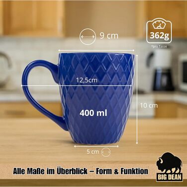 Набір кавових чашок BigDean 6 шт. 400 мл, кераміка, матові, сучасний дизайн, в подарунковій коробці (кольорові)