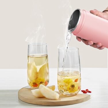 Flintronic Travel Electric Kettle, 380ML Mini Electric Kettle, 220 V / 300W Thermos Flask, 304 Stainless Steel Liner, Small Portable Electric Kettle with Automatic Shut-off (B-rosa-a-380ml)