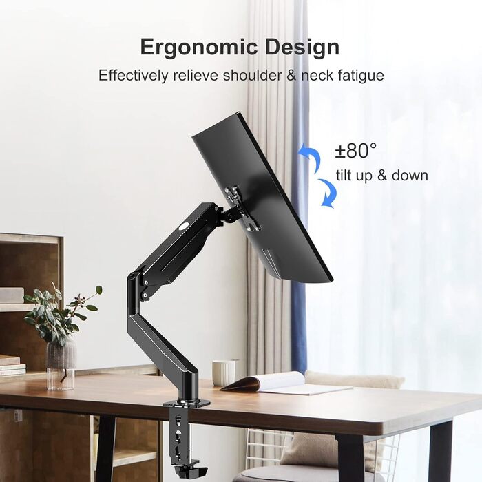 Кріплення для монітора Suptek, регульована висота, газовий амортизатор, для моніторів 17-32 дюймів, VESA 75/100 мм, до 10 кг, ергономічна підставка, чорний