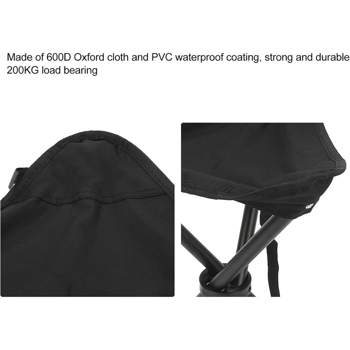 Складаний стілець-табурет, 200 кг, чорний: для риболовлі, кемпінгу, пікніків