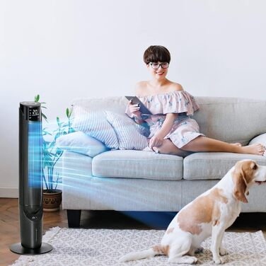 Вежа-вентилятор з водяним охолодженням HOMCOM 60W, зволожувач повітря, пульт, LED-дисплей, таймер 12 год, чорний Ø31,5 x 107 см