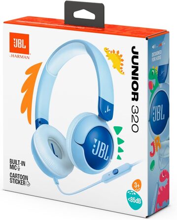 Навушники JBL Junior 320 для дітей з мікрофоном, кабель, блакитні, JBL Safe Sound, 12 мм, блакитний колір
