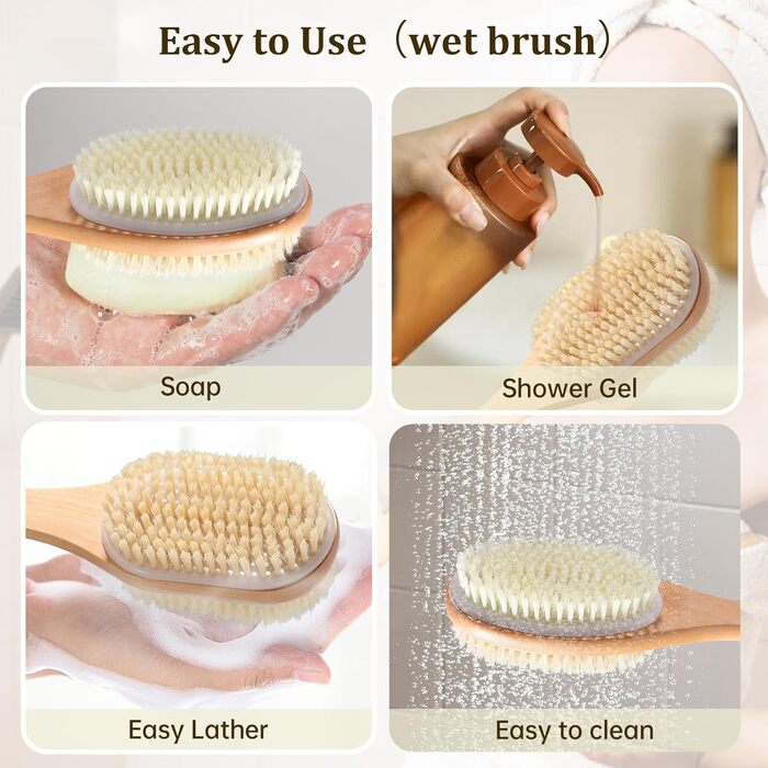 Щітка для спини з довгою ручкою, 43 см: для душу, ванни, видалення відмерлої шкіри, целюліту, покращення лімфодренажу