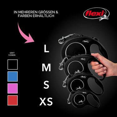 Flexi® класичний висувний поводок для собак (та котів), ергономічний, міцний, не заплутується, для собак/котів до 11,8 кг, 7,9 м, чорний, Small