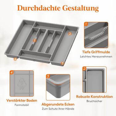 Органайзер для столових приборів Lifewit, 51.6x42 см, для 60 предметів, знімний тримач, пластиковий лоток для ложок, виделок, ножів у шухляду