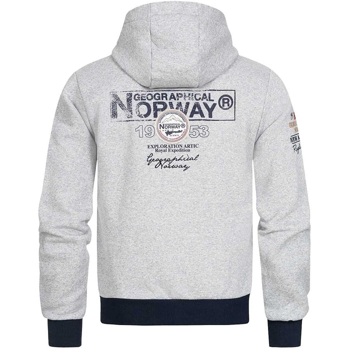 Чоловіча толстовка на блискавці з капюшоном Geographical Norway Flyer, теплий зимовий худі з кишенями-кенгуру, світло-сірий, розмір M