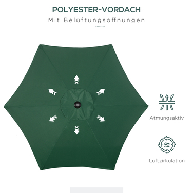 Outsunny Parasol Ø196 cm, Parasol with Tilt Function, Hexagonal Balcony Parasol Beach Parasol Windproof Stable Market Parasol Crank Parasol Sun Protection for Beach Balcony Garden, Green | Aosom