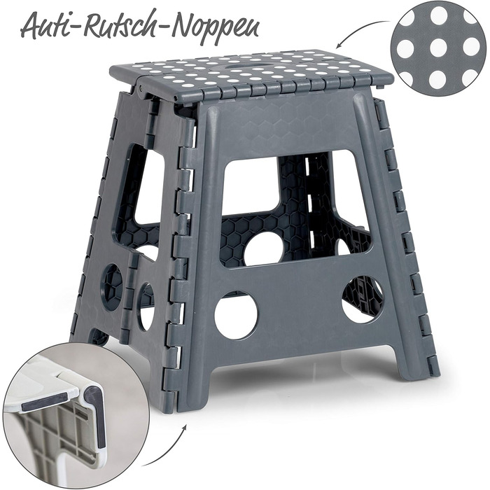 Складаний стілець Zeller 13037 Premium, пластиковий, антрацитовий, з сертифікацією TÜV, вантажопідйомність до 150 кг, розміри 38,5 x 31,5 x 39 см