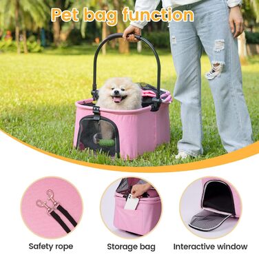 Візок для собак та дітей, складаний, рожевий. Pet Stroller з сітчастими віконцями та кошиком для зберігання. Підходить для маленьких та середніх собак.