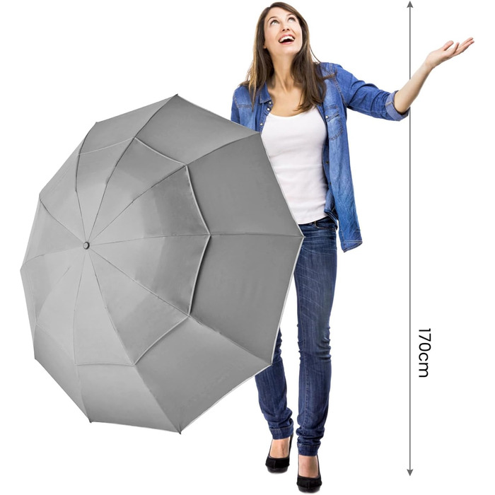 G4Free Гольф-парасолька велика, 10 ребер, автоматична, стійка до вітру, сіра (54 дюйми)