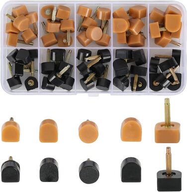 YEHAM 25 Pairs of High Heel Shoe Replacement Tips/Pin Kit in 5 Different Sizes (8/9/10/11/12 mm) for Women (Black and Beige Spikes)