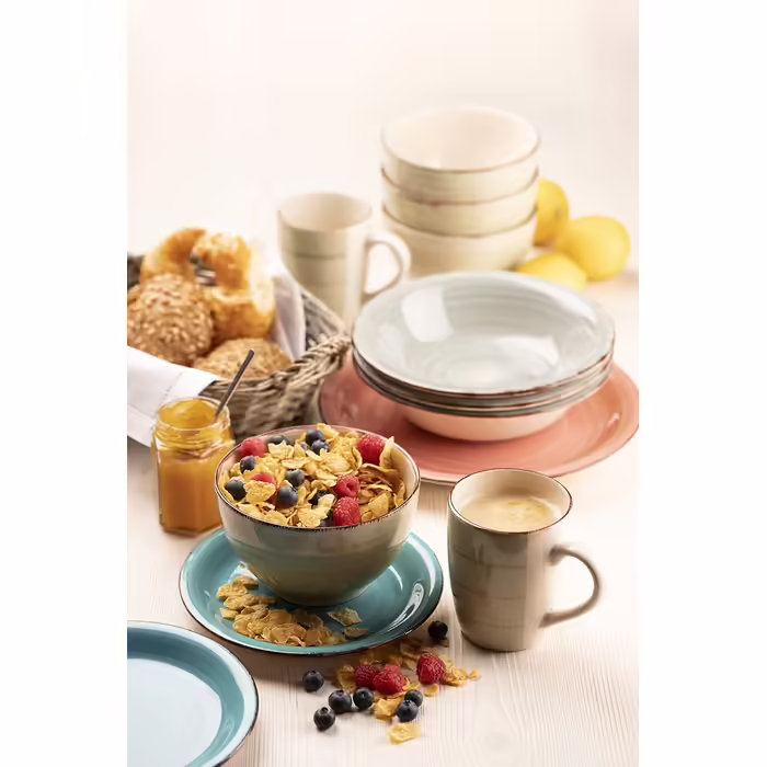 MÄSER Dinnerware Set for 6 People in Modern Vintage Look, 12-Piece Tableware Set, Hand-Painted, Blue, Stoneware, Smoke Blue (Bel Tempo II)