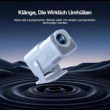 WOLFANG Міні проєктор 4K з Netflix, 26000 люмен, WiFi 6, Smart, 50% Zoom, корекція трапеції, 180° поворот, сумісний з TV Stick/iOS/Android/PC/PS5/HDMI/AV