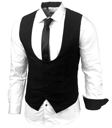 Чоловічий костюм трійка: жилет, сорочка, краватка Slim Fit, біло-чорний, B-101 M